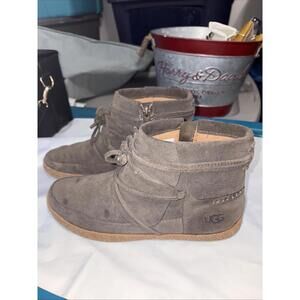 *Ugg Women's Reid Moccasin Lace Up Suede Leather Booties Size 8 Olive Green